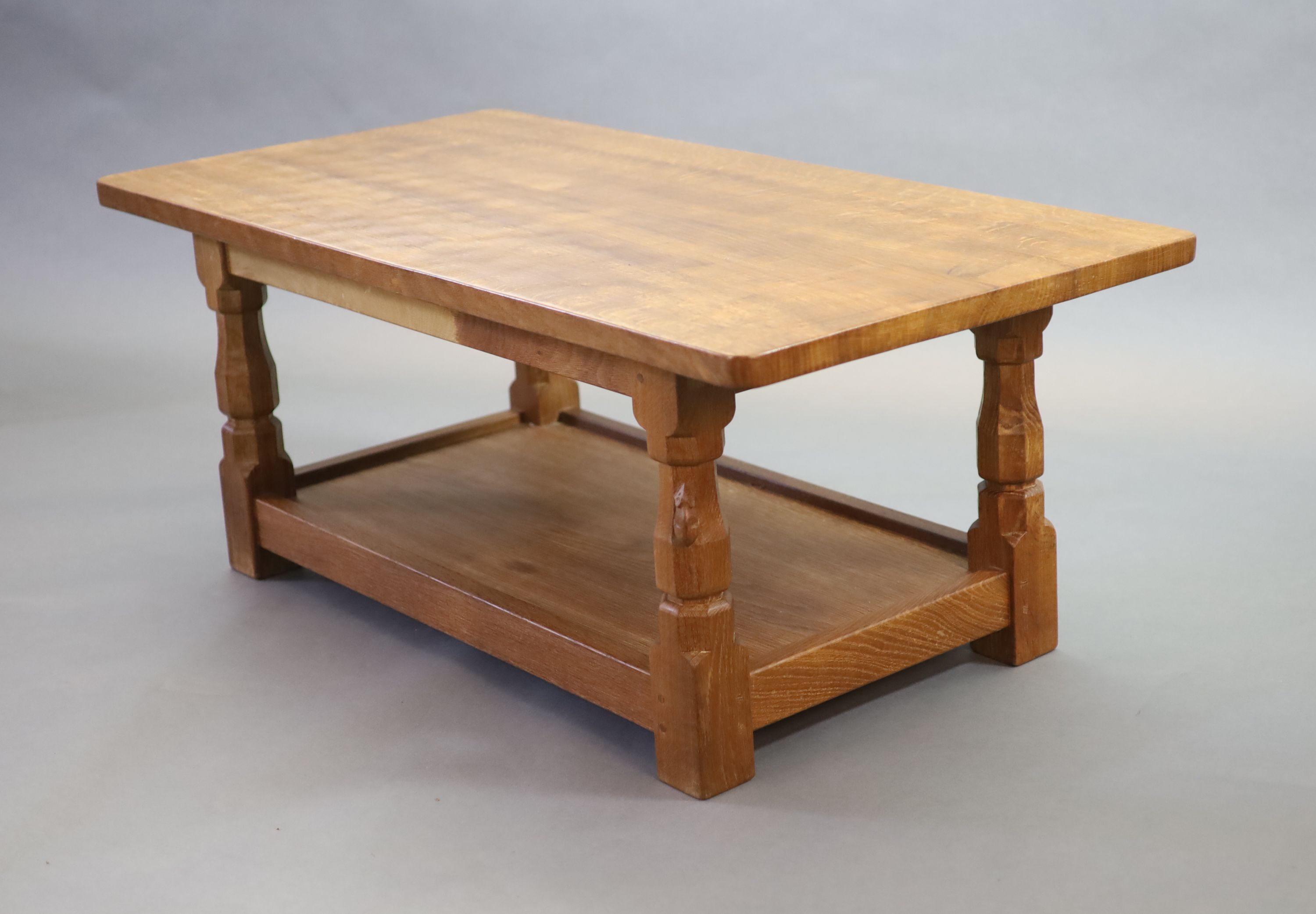 A Thompson of Kilburn Mouseman oak 'refectory' coffee table, W.122cm D.60.5cm H.48c